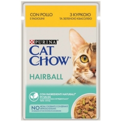 Purina® Cat Chow® Hairball z kurczakiem i zieloną fasolką w sosie saszetka 85g